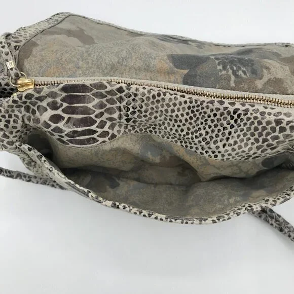 Elliott Lucca Gray Snakeskin Leather Style Pocket Double Handle Shoulder Bag - Picture 13 of 16